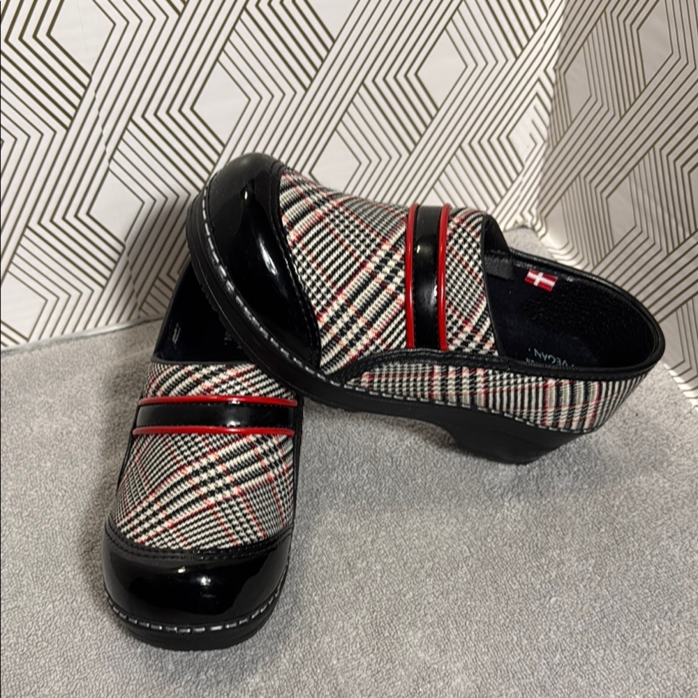 Sanita Black and Red Plaid Mules
